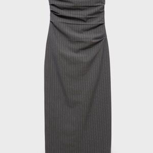 Mango Strapless Charcoal Pinstripe Dress